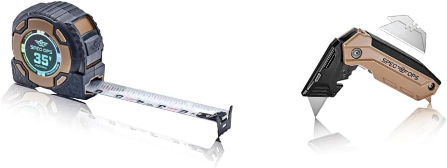 Spec Ops Tools Elite Series 35-Foot Magnetic Tape Measure and Folding Utility Knife Bundle with Blade Storage and Cutting Features, Donates 3% to Veterans