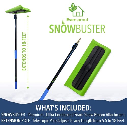 Image of EVERSPROUT Never-Scratch SnowBuster 6.5-to-18 Foot (Up to 24 ft Standing Reach) | Pre-Assembled Extendable Roof Rake for Snow Removal | Lightweight Aluminum, Soft Foam Pad | Exclusive Push /Pull Design