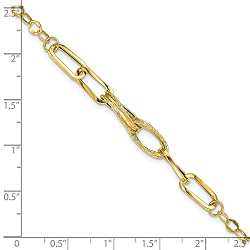 14K Yellow Gold Textured Link Bracelet 7.75 Inch Chain Fancy H Fine Jewelry For Women Gifts For Her #TOP2