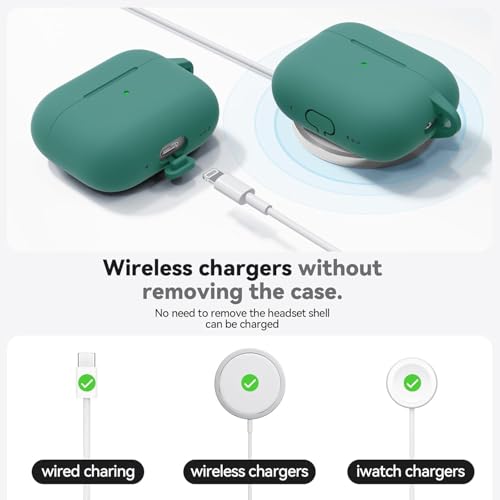 Image of Meyaar for AirPods Pro 3 Case 2025 with Cleaner Kit,Soft Silicone Protective Cases for Apple AirPods Pro 3rd Generation Case for Women Men,AirPod Pro 3 Cases Cover with Keychain(Pine Green)