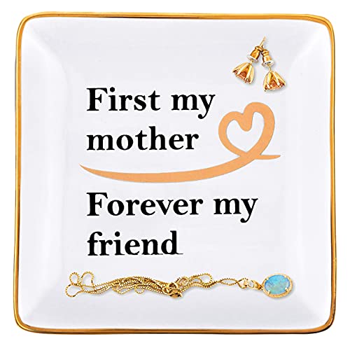 RELISSA Birthday Gifts for Mom from Daughter, Mother of the Bride Gifts, Mom Jewelry Tray, Trinket Dish for Mom Necklace, Unique Gift Idea for Mom, Mom Christmas Gifts, Mom Valentine (First My Mother Trinket Dish)
