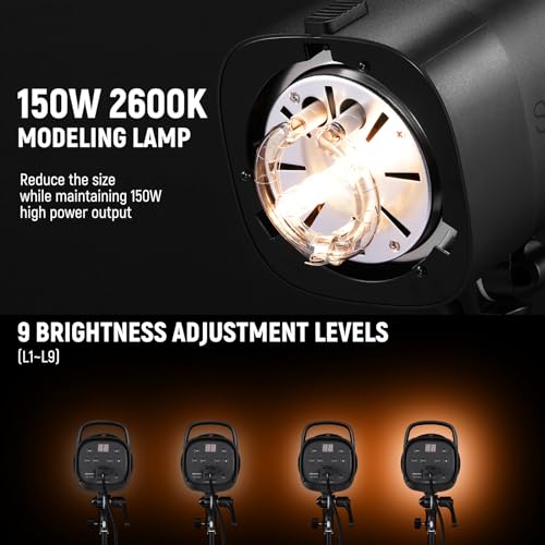 NEEWER 600Ws Studio Monolight Flash Light Kit: 2 Pack S101-300W 5600K Strobe Lights with 150W Modeling Lamps/Bowens Mount/Softboxes/Stands, Reflector/RT-16 Trigger/Bag for Photography Portrait Product