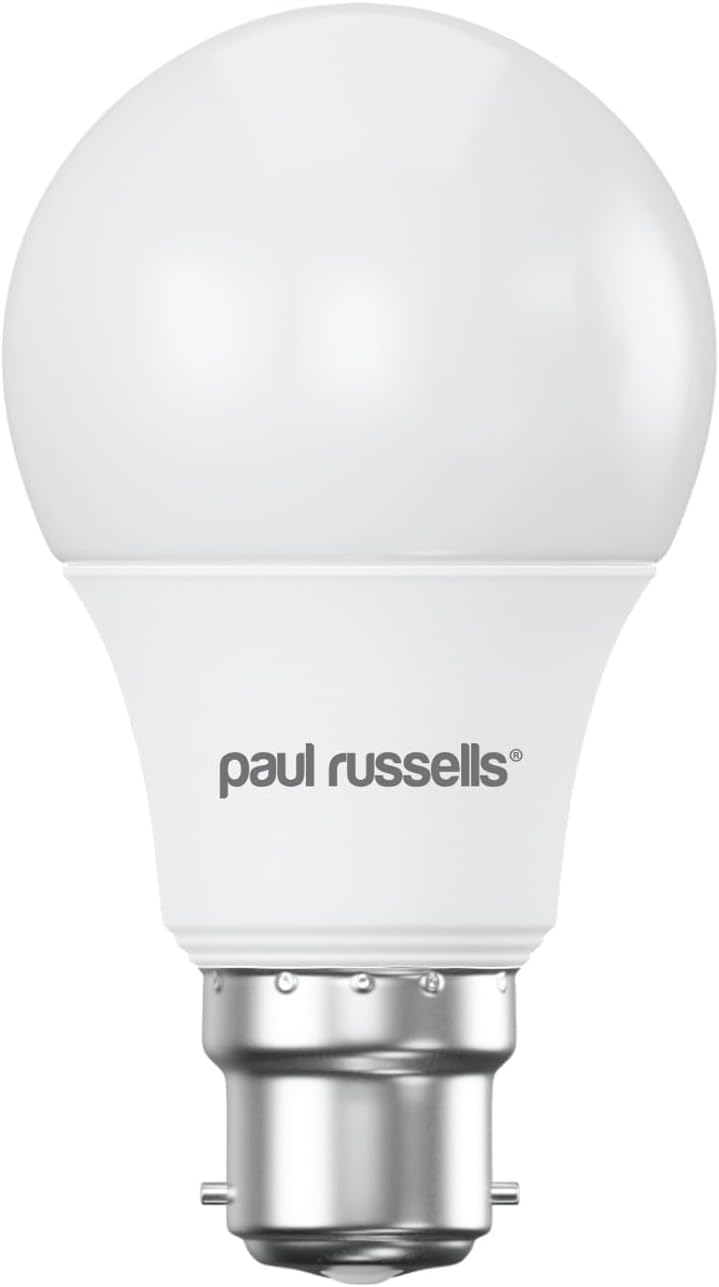 paul russells LED GLS Light Bayonet Cap BC, 60w Equivalent, 8watt 806LM LED Bulbs, 6500K Daylight Lamp, Classic Frosted A60 Standard B22 Energy Saving Non-Dimmable Large Globe Lightbulbs, Pack of 1