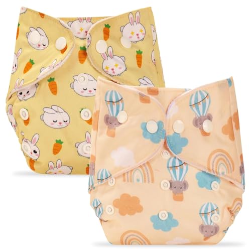 Image of Bumpers Premium & Ultra Soft Reusable Cloth Diaper with Insert Pads | Extra Absorbant, Washable, Waterproof & Adjustable Cloth Diaper for Babies /Kids, 3M-3Years (Combo, Free Size, Yellow+Light Pink)