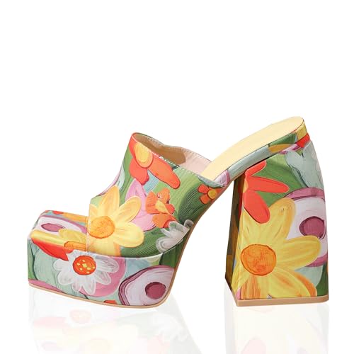 Lryweisy Women's Chunky Platform Bohemian 5.3 Inch High Heels Square Open Toe Wedge Sandals Comfortable Dressy Shoes
