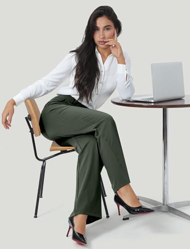 Image of Wide Leg Work Pants for Woman Stretchy Office Slack Dress Pants Business Trousers with Pockets
