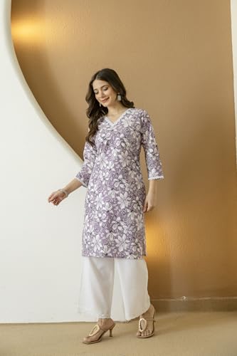 Image of New Cotton Leaf Printed Casual Straight Kurta for Women | Women Formal Kurti