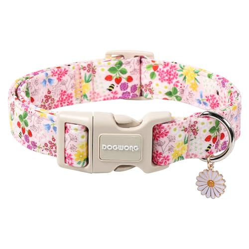 DOGWONG Flower Dog Collar, Cute Girl Dog Collars, Adjustable Pink Flower Pet Collars Design Dog Collar with Quick Release Buckle for Puppy Girl Boy Female Dogs