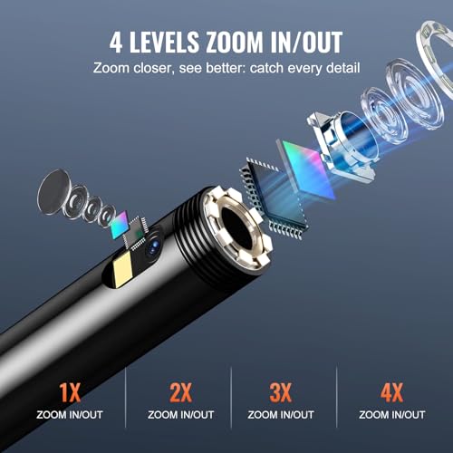 Image of VEVOR Endoscope Camera with Light, Dual Lens Industrial Borescope, 4.3 inch Screen 1080P Inspection Camera, 8 + 1 Lights, 4X Zoom, IP67 Waterproof Snake Camera for Auto, Plumbing (16.4FT Cable, 32GB Card)