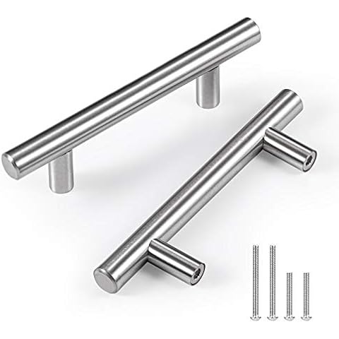 CZC HOME 6 Pack 127mm Cabinet Handles, Stainless Steel Drawer Pulls, 76mm Hole Center Cupboard Handles with 2 Sizes Screws for Kitchen Dresser Door Brushed Nickel Cover