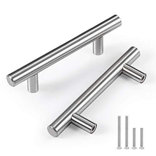 CZC HOME 6 Pack 127mm Cabinet Handles, Stainless Steel Drawer Pulls, 76mm Hole Center Cupboard Handles with 2 Sizes Screws for Kitchen Dresser Door Brushed Nickel