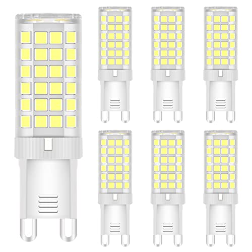 Jaenmsa G9 LED Lampen Kaltweiß, G9 6W LED Glühbirne, 40W Halogen Äquivalent, AC 220V-240V, Kein Flimmern, 540 Lumen, Nicht Dimmbar, 6000K Perfekt für die Beleuchtung von Kronleuchtern, 6er Pack Cover