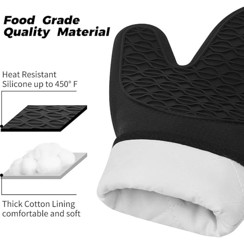 Large BBQ Gloves - Heat Resistant Silicone Oven Mitts (2-Pack), 500°F Non-Slip Waterproof Oven Gloves, Essential BBQ Grill Accessories - Image 5