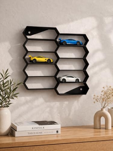 Image of 10-Car Hexagon Wall Rack Compatible with Hot Wheels Stand & 1:64 Die-Cast Cars | Stackable Wall Car Display Organizer with Side Guards & Screw Slot | Home & Office Decor (NO CAR INCLUDED)