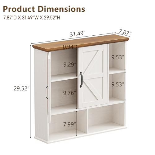 Image of Bathroom Wall Cabinet, Farmhouse Medicine Cabinet with Doors, White & Brown