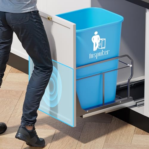 Image of Insputer Pull Out Trash Can Under Cabinet with Push to Open Slide, Grey | Soft-Close Slide, Heavy Duty, Not Included Bin, Under Sink Garbage Can Kit for Kitchen, Laundry, Requires 15 inchW X 18 inchD Cabinet