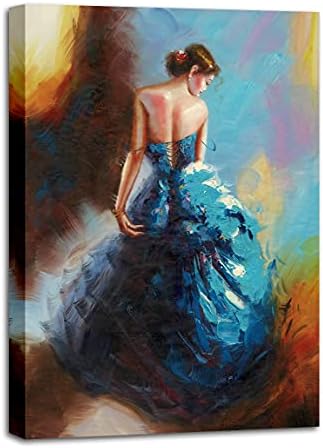 Dancing Lady Wall Art for Bathroom Canvas Prints Attractive Woman Dancer in Blue Dress Painting Ready to Hang Wall Decor 12x16 Inch