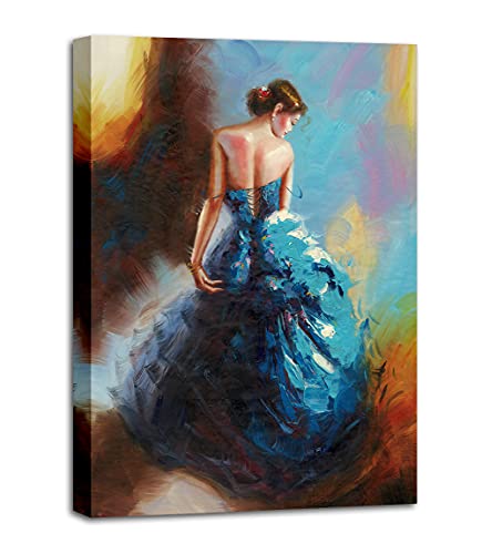 Dancing Lady Wall Art For Bathroom Canvas Prints Attractive Woman Dancer In Blue Dress Painting Ready To Hang Wall Decor 12X16 Inch #TOP1