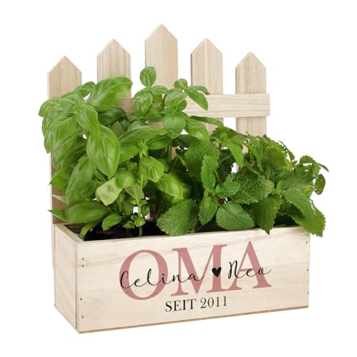 Herz & Heim Oma Geschenk Pflanzkiste mit Personalisierung Pflanzkorb als Geschenkkorb für Geburtstag Muttertag Dankeschön Beste Oma Geschenke von Enkel Geschenke für Oma