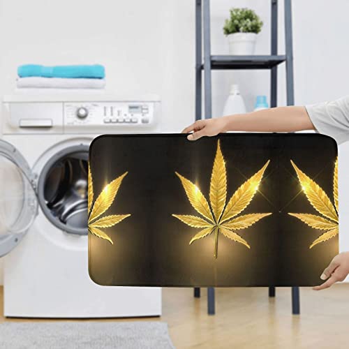 Golden Cannabis Print Rug Mats Pads Badvorleger Badezimmerteppich Set 3 Stück + Konturteppich + Toilettendeckelbezug – Bild 8