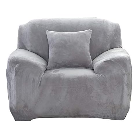 Sofa Cover 1 2 3 4 Seater Velvet Armchair Cover Easy Fit Elastic Fabric Stretch Sofa Protector Settee Sofa Covers(Silver Gray, 1 Seater 90×140CM) Cover