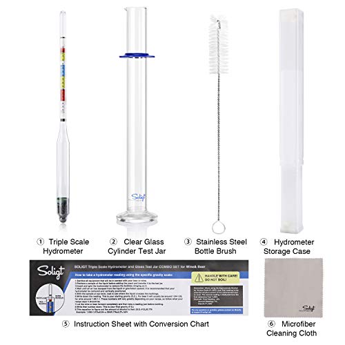 Soligt Triple Scale Hydrometer And Glass Test Jar For Wine, Beer, Mead & Cider - Abv, Brix And Gravity Test Kit #TOP1