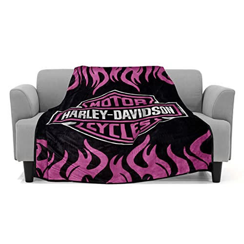 Elegant Comfort Ultra Soft Full/Queen Throw Blanket Reversible Flannel Cozy and Plush- All Season Lightweight Decorative Blanket Harley Davidson - Pink