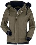 Basics Black Premium by EMP olive Jacke mit Kunstfellkragen und Kapuze Frauen Winterjacke oliv/schwarz XL
