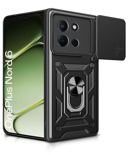 Image of WOW IMAGINE Tough Armor Bumper Mobile Back Case for 1+ OnePlus Nord 6 5G | Sliding Camera Cover | Shock Proof 360 Protection | Hybrid PC + TPU | Ring Holder with Kickstand - Black