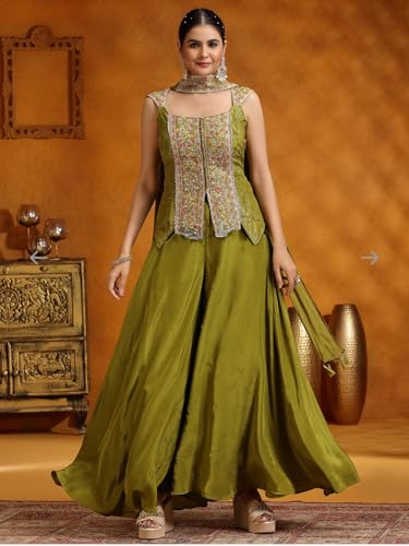 Image of infloura Lehenga Plazzzo And Koti Blouse Set For Womens And Girls Chinon Silk Fabric With Sequins and Thread Embroidery Work Fully Stitched Perrot
