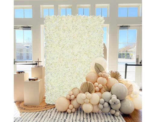 Image of Artificial Flower Wall Panels Ivory 7x4.6ft Silk Hydrangea Floral Backdrop for Wedding Baby Bridal Shower Event Photo DIY Background Decorations