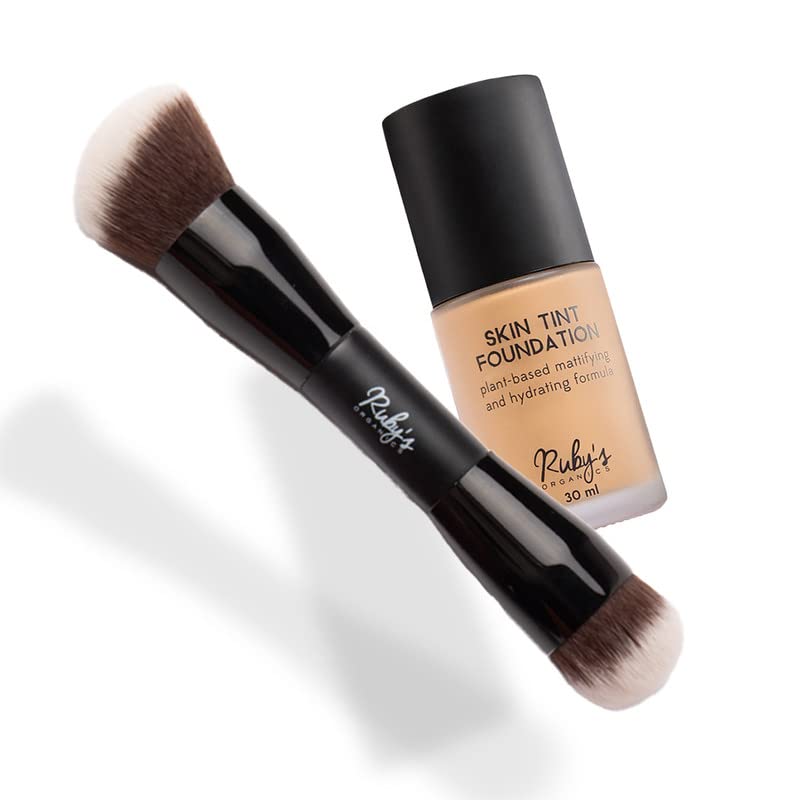 Ruby's Organics Liquid Foundation and Multitasking Brush for Face Makeup - Waterproof, Full Coverage Blendable, Long Lasting, Matte Finish and Poreless, Normal to Oily Skin,Vegan, Shade LM 01.8, 30 ml-image-10