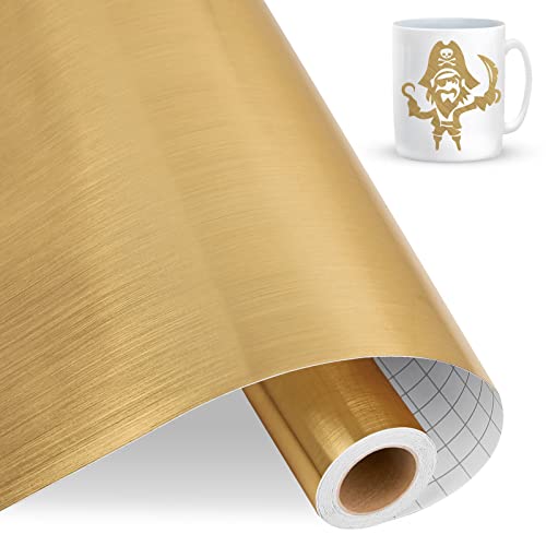 IModeur Metallisch Gebürstet Gold Vinylfolie Plotter, 12 x 15 Fuß (30,5 cm x 4,58 m) Gold Plotterfolie Vinyl für Cricut, selbstklebendes Vinyl für DIY-Geschenke, Geburtstagsfeier
