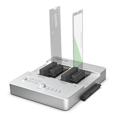 AOKO All-in-one Hard Drive Docking Station,SATA to NVMe and NVMe to NVMe ssd cloner duplicator,External mSATA ssd Reader & m.2 to USB Adapter Enclosure, Supports 16 Offline Cloning Modes