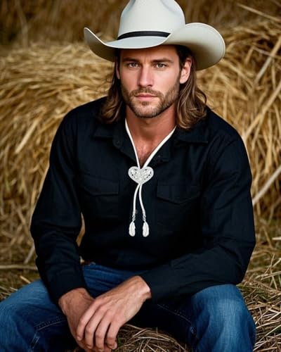 Image of PEARLY JUN Bolo Tie for Men Women Rhinestone Bling Western Cowboy Brown Leather Country Style String Wear Shirt Vest