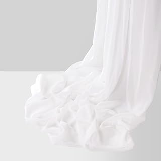White 5 Yards 59"Perfect Solid Color Chiffon Fabric by The Yard for Wedding Arch Draping,Room Decor,Canopy Bed Curtains,Chiffon Table Runner