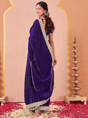 Image of SIRIL Women's Tissue Silk Sequins Embroidery Saree with Unstitched Blouse Piece