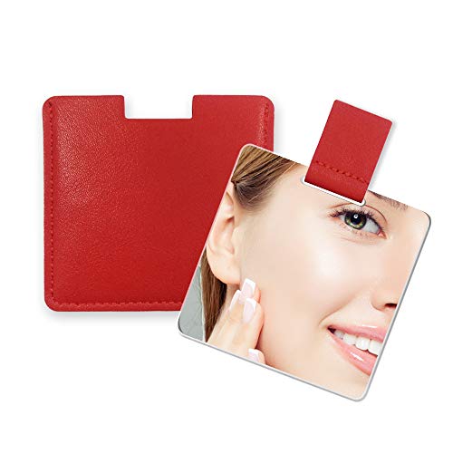 chengxiang Specchio Piccolo Ultrasottile, in Acciaio Inossidabile Infrangibile, Con Custodia in Pelle PU, Facile da Trasportare. Può Essere Usato Come Specchio Trucco, Specchio Portatile. (Rosso)