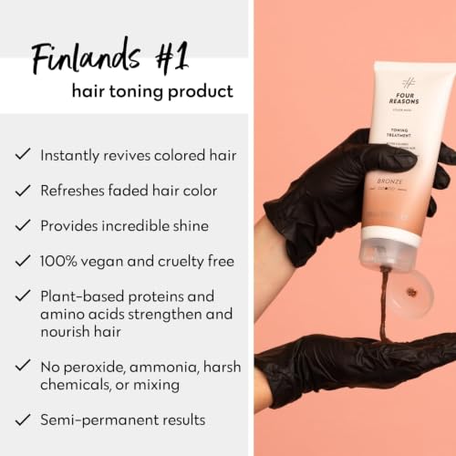 Image of FOUR REASONS Color Mask, Bronze (27 Colors) - Hair Gloss & Color Depositing Conditioner - Semi Permanent Hair Toner for Color-Treated Hair Color For Women - Vegan & Cruelty-Free - 6.76 fl oz