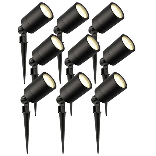 Ledvion - 9er Set, Gartenstrahler mit Erdspieß, IP65, 3W, GU10, 2700K, 220-240V, Warmweiß, LED Strahler, Gartenbeleuchtung mit Strom, Mit GU10 Leuchtmittel, Dimmbar, Wasserdicht