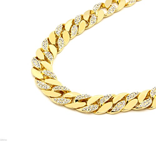 Collier Miami Hip Hop 15mm en laiton doré demi-glacé pour un style streetwear affirmé