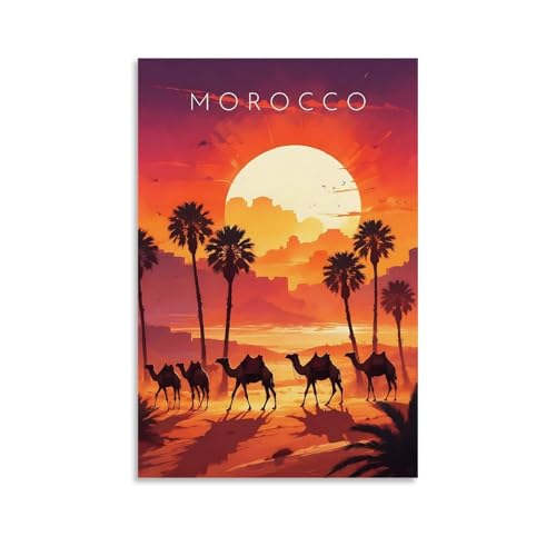 ouweri Póster de viaje vintage de Marruecos, pintura sobre lienzo, impresión de pergamino, para sala de estar, decoración de hogares, 20 x 30 cm