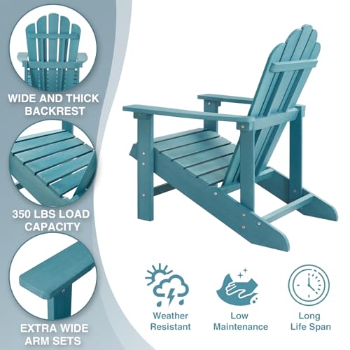 Image of Psilvam Classic Adirondack Chair, Standard-Sized Poly Lumber Fire Pit Chair, 350Lbs Support Weather Resistant Patio Chairs for Garden, Party, Beach(Blue)