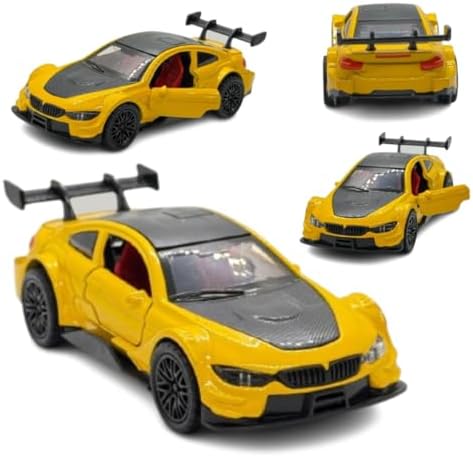 Miniatura Carro Esportivo de Corrida, Amarelo, Escala 1:32, com A...