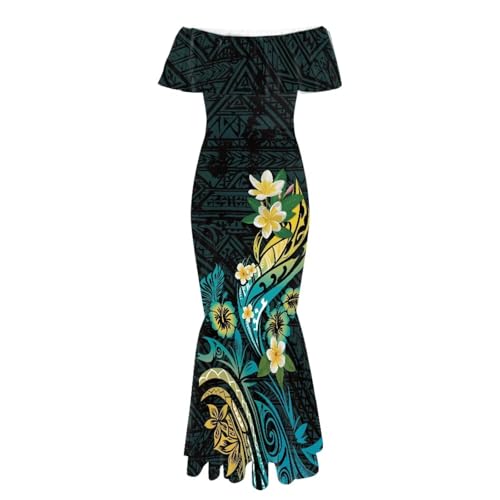 Image of Polynesian Dresses for Women Off Shoulder Maxi Dress Puletasi Samoan Dresses S-7XL