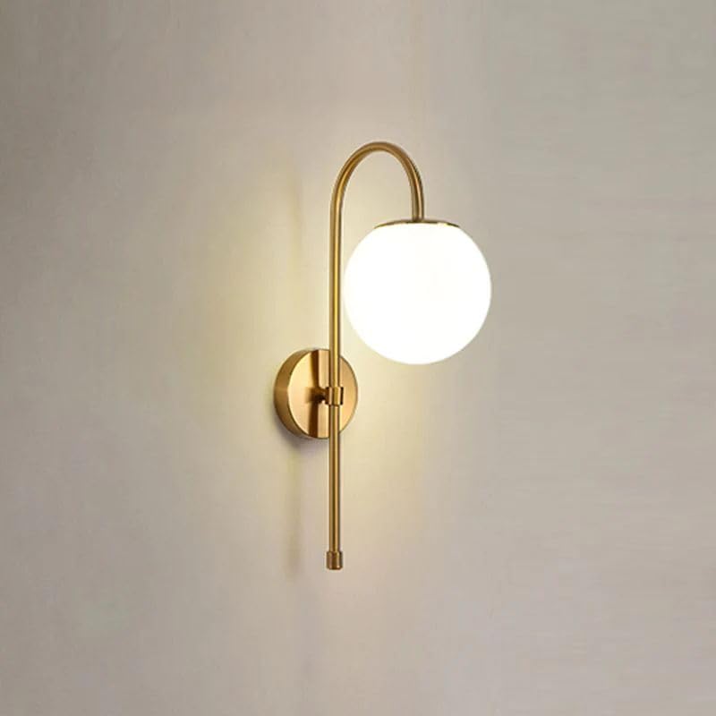 Image of LED Frosted Glass Globe Wall Sconce | Curved Wall Light Fixture | Decorative Lighting for Living Room Bedroom Dining Cafe Bar Restaurant | Modern Home Decor Wall Lamp