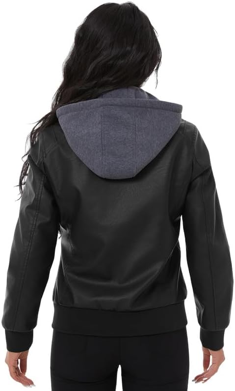 KVE Women's Faux Leather Jacket Waterproof Motorcycle Bomber Jacket Vintage PU Moto Biker Coat - Image 5