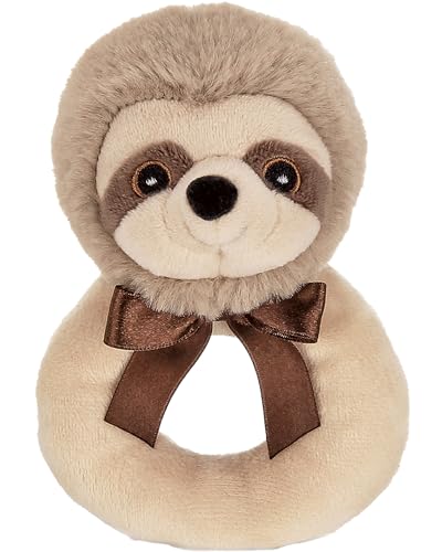 Image of Bearington Baby Lil’ Speedster - 5.5 Inch Sloth Plush Stuffed Animal Soft Ring Rattle, Sloth Baby Stuff - Newborn Toy Plush Animal