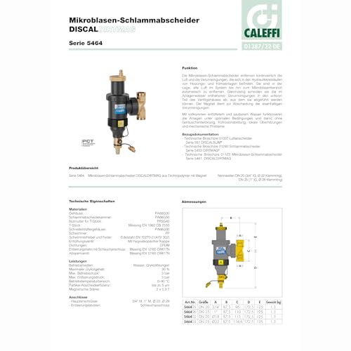 Caleffi Dirtmagplus Microblasen Schlammabscheider 1 Zoll mit Magnet und Schmutzfänger aus Technopolymer, 546406