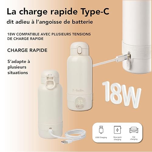 Miniatura 2 de Calienta Biberones Portatil Inalámbrico - Capacidad 500ml - Para Leche Materna Y Agua - Acero Inoxidable - Ideal Para La Noche, Salidas Y Viajes - Se Calienta En 3 Minutos - Batería De Larga Duración
